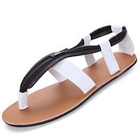 Men\'s Sandals Summer Comfort PU Outdoor Flat Heel Light Brown Black White