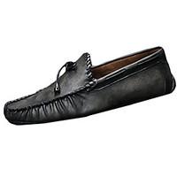 Men\'s Loafers Slip-Ons Comfort Cowhide Spring Fall Casual Walking Comfort Flat Heel Black Brown Blue Flat