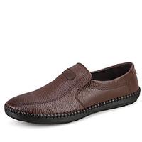 Men\'s Loafers Slip-Ons Spring / Fall Comfort Cowhide Casual Flat Heel Slip-on Black / Brown Sneaker