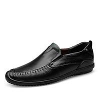 Men\'s Loafers Slip-Ons Comfort Cowhide Spring Fall Casual Outdoor Walking Comfort Flat Heel Black Brown Flat