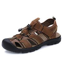 Men\'s Sandals Comfort Cowhide Spring Summer Fall Outdoor Dress Casual Water Shoes Dark Brown 1in-1 3/4in