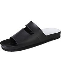 Men\'s Slippers Flip-Flops Spring Summer Comfort Leather Outdoor Casual Athletic Flat Heel Ruffles White Black