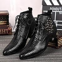 Men\'s Shoes Amir 2017 Pure Manual Limited Snake Lines Wedding / Office / Party Cowhide Leather Fashion Boots Black