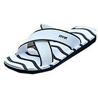 mens slippers flip flops summer comfort pu nylon casual flat heel whit ...