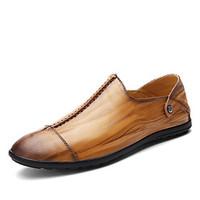 Men\'s Loafers Slip-Ons Light Soles Cowhide Leather Spring Summer Office Career Casual Flat Heel Dark Brown Yellow Black Flat