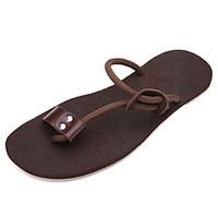 Men\'s Slippers Flip-Flops Summer Comfort PU Casual Flat Heel Black Brown