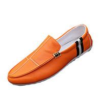 Men\'s Loafers Slip-Ons Spring / Fall Comfort PU Casual Flat Heel Slip-on Black / White / Orange Sneaker