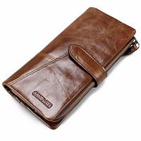 Men Cowhide Sports Casual Shopping Outdoor Office Career Checkbook Wallet All Seasons