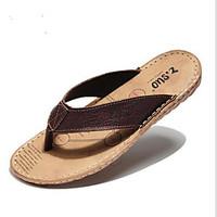 mens slippers flip flops summer leather casual flat heel others brown  ...