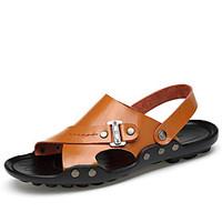 Men\'s Sandals Summer Comfort Leather Outdoor Athletic Casual Flat Heel Dark Brown Light Brown Black White