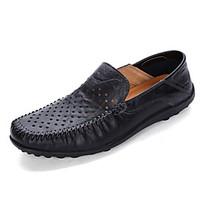 Men\'s Loafers Slip-Ons Spring Summer Moccasin Comfort Hole Shoes Cowhide Outdoor Office Career Casual Flat HeelDark Brown Light Brown