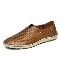 mens loafers slip ons summer comfort leather casual flat heel brown bl ...