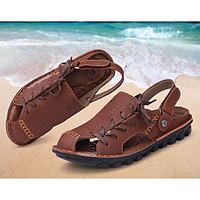 mens sandals summer cowhide outdoor flat heel lace up tan khaki other