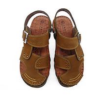 mens sandals summer comfort cowhide outdoor walking flat heel brown kh ...