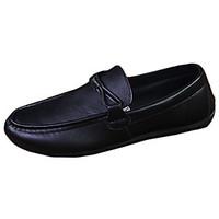 Men\'s Loafers Slip-Ons Spring / Fall Moccasin / Comfort Leatherette Casual Flat Heel Lace-up Black / Brown / White