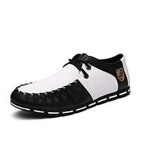 Men\'s Oxfords Summer Comfort Couple Shoes PU Casual Flat Heel Lace-up White Black Black/White
