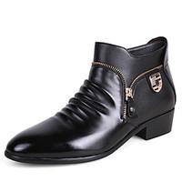 Men\'s Oxfords Fashion Bootie Comfort High Top Leather Shoes Wedding Shoes Party Evening Flat Heel Zipper Black