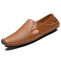 Men\'s Loafers Slip-Ons Comfort Cowhide Spring Fall Casual Walking Comfort Flat Heel White Brown Blue Flat