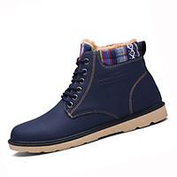 mens boots winter comfort pu casual flat heel lace up black blue khaki ...