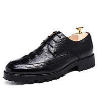 Men\'s Oxfords Spring Fall Mary Jane Patent Leather Office Career Casual Party Evening Flat Heel Lace-up Black Brown Burgundy Walking