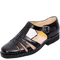 mens sandals summer leather casual flat heel others black walking