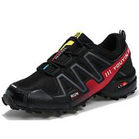 Men\'s Athletic Shoes Comfort PU Tulle Spring Fall Outdoor Athletic Running Lace-up Flat Heel Black/Red Gray Dark Blue Under 1in
