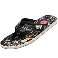 Men\'s Sandals Summer Comfort PU Outdoor Flat Heel Black White
