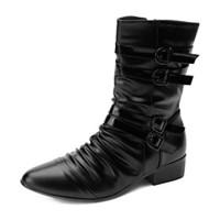 mens boots spring fall comfort leatherette casual flat heel black