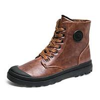 mens boots winter comfort pu casual flat heel lace up black brown gray