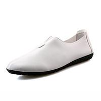 Men\'s Loafers Slip-Ons Spring Moccasin Cowhide Office Career Casual Flat Heel Walking Black /White/ Orange