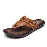 Men\'s Slippers Flip-Flops Summer Comfort Cowhide Casual Flat Heel Blue Yellow Black