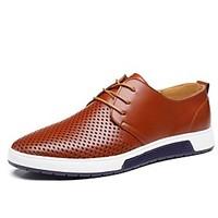 mens oxfords summer comfort cowhide casual flat heel black brown blue