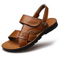 Men\'s Sandals Summer Fall Comfort Novelty Cowhide Outdoor Office Career Casual Flat Heel Buckle Brown Yellow Walking