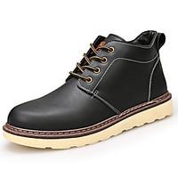 Men\'s Boots Comfort PU Fall Winter Casual Flat Heel Black Dark Brown Khaki Flat