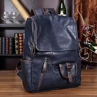 Men Backpack PU Casual Zipper Black Blue