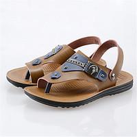 Men\'s Slippers Flip-Flops Summer Sandals Suede Casual Flat Heel Others Brown Others