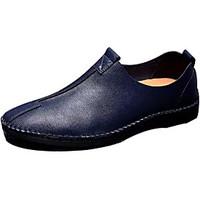 mens loafers slip ons spring fall comfort cowhide casual flat heel sti ...