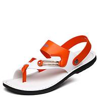 Men\'s Sandals Summer Leather Casual Flat Heel Others Blue White Orange Walking