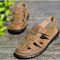 mens sandals leather summer casual flat heel brown khaki flat