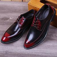 Men\'s Oxfords Spring Fall Winter Mary Jane Leather Office Career Casual Low Heel Lace-up Black Light Grey Red Bronze