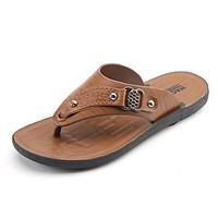 mens sandals comfort pu spring summer casual beading flat heel brown y ...