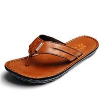 mens slippers flip flops leather summer casual flat heel black brown g ...