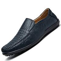 Men\'s Loafers Slip-Ons Comfort Cowhide / Leather Office Career / Casual Flat Heel Slip-onBlack /