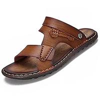 mens sandals summer comfort pu outdoor walking flat heel khaki brown