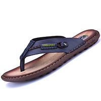 Men\'s Sandals Summer Comfort PU Outdoor Flat Heel Light Brown Navy Blue
