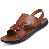 Men\'s Sandals Summer Comfort PU Outdoor Flat Heel Khaki Black
