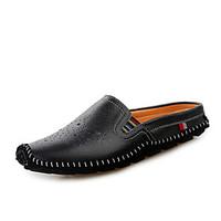 Men\'s Clogs Mules Spring Summer Fall Comfort Leather Casual Flat Heel Stitching Lace White Black Orange