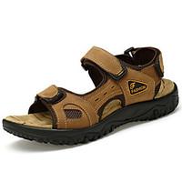 Men\'s Sandals Comfort Leather Cowhide Spring Summer Athletic Casual Outdoor Comfort Buckle Flat Heel Light Brown Dark Brown Flat