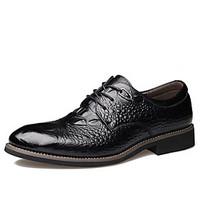 Men\'s Oxfords Spring Summer Fall Winter Comfort Leather Outdoor Office Career Casual Party Evening Flat Heel Ruffles Lace-upBlack