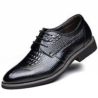 Men\'s Oxfords Spring Summer Fall Winter Comfort Leather Outdoor Office Career Casual Party Evening Flat Heel Ruffles Lace-upBlack
